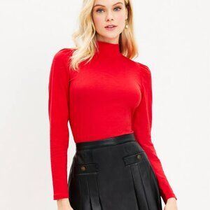 Loft Puff Sleeve Mock Neck Long Sleeve Top - Size Large - NWT